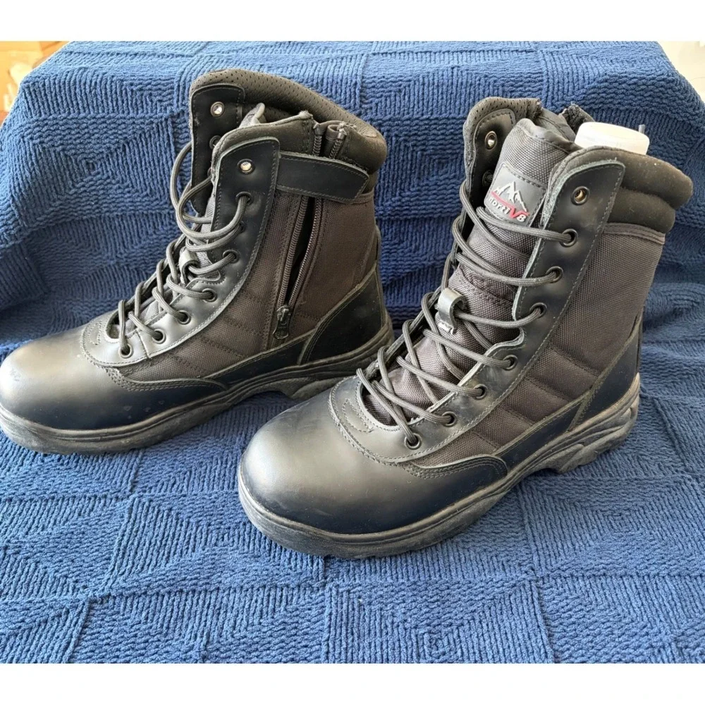 Nortiv8 Mens Trooper Steel Toe Tactical Work Boots Black Side Zip‎ Size 10 US
